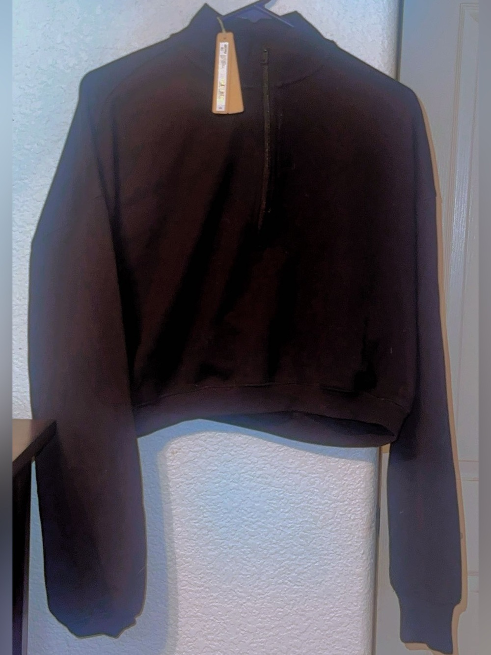 NWT SKIMS Cropped Half-Ziped Cotton Fleece in shade Onyx - XL